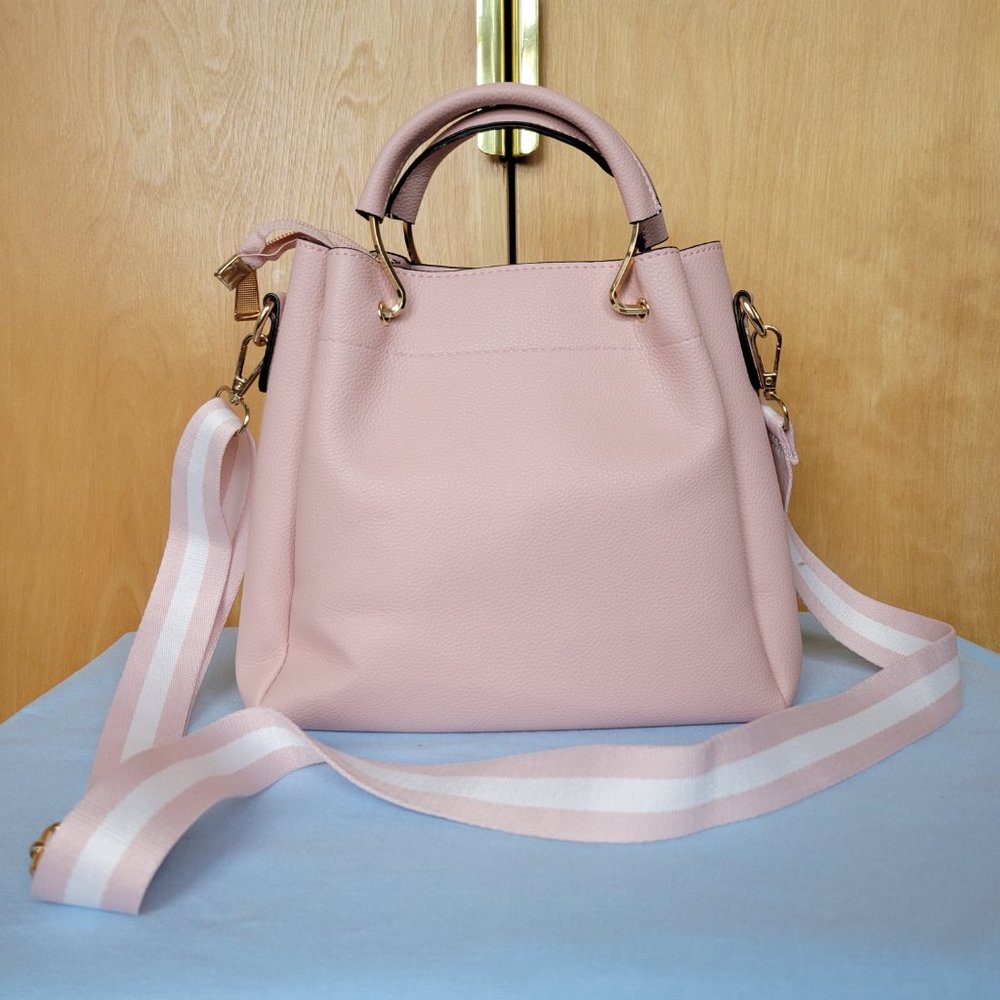 NEW Pink Leather Handbag Crossbody Cute Purse Gold Accent Tote Bag Detach Strap - Picture 2 of 10